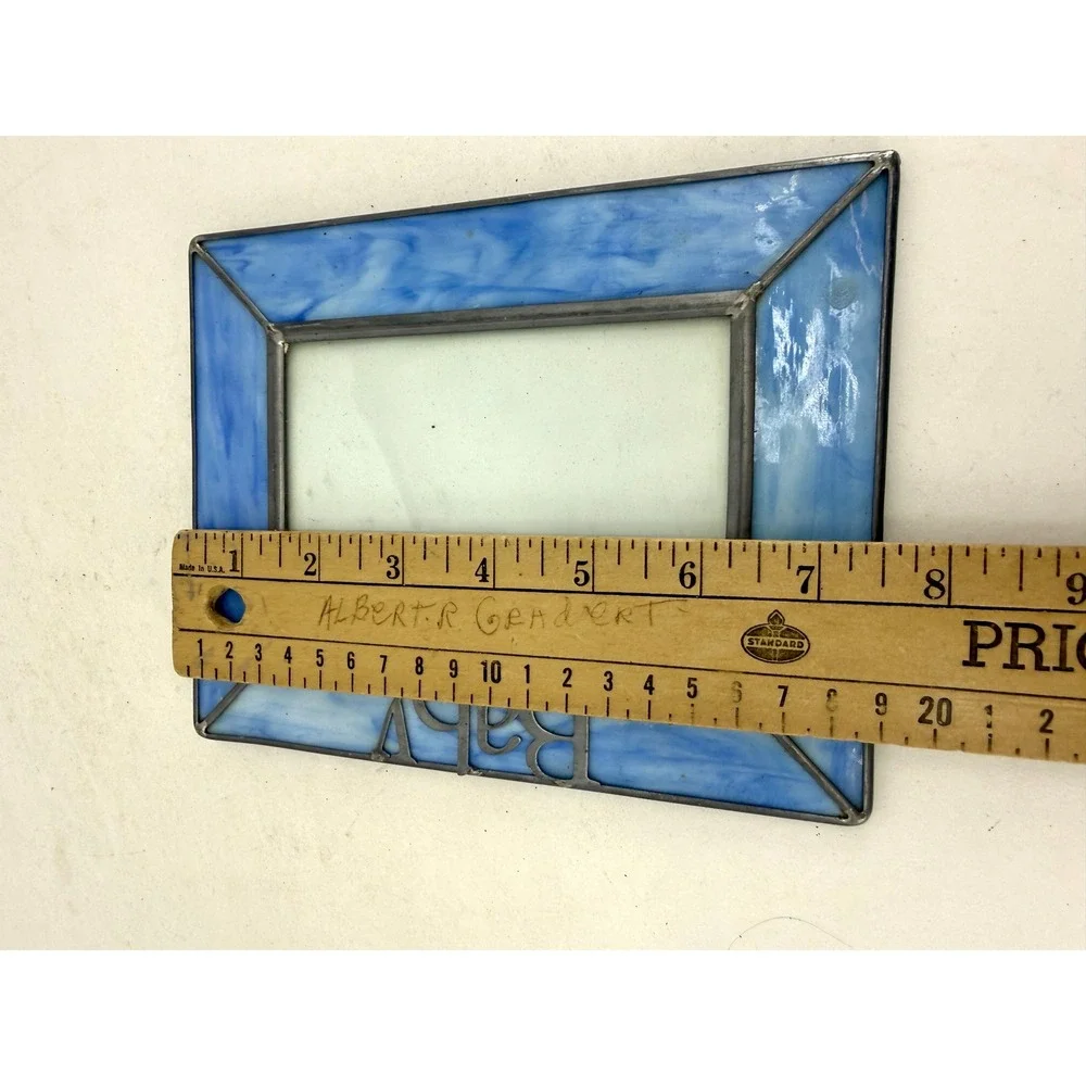 Stained Glass Baby Picture Frame‎ Blue Horizontal Photo Display Tabletop Decor